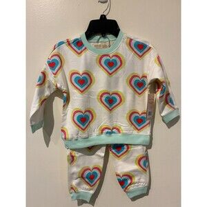 NWT Monica & Andy Rainbow Hearts 100% Cotton Sweatshirt & Sweatpants Outfit - 3T
